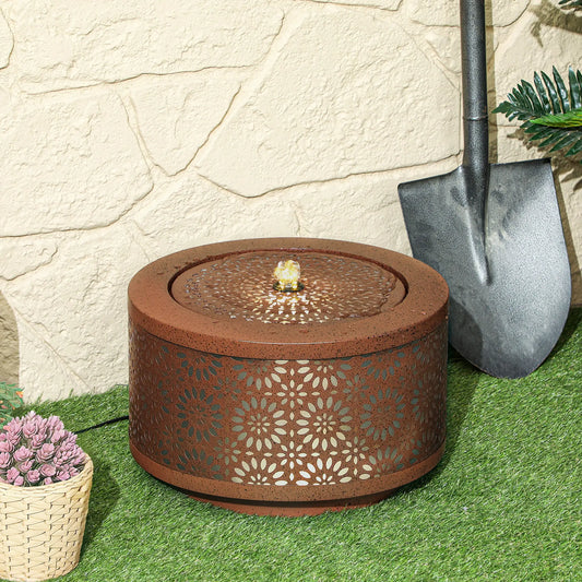 Outdoor Water Fountain with LED Lights, 10" Tall, Adjustable Flow, Brown Water Fountains Brown at Gallery Canada