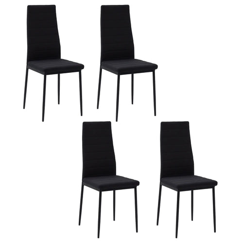 High Back Dining Chairs, Upholstered Linen Fabric, Metal Legs, Set of 4, Black