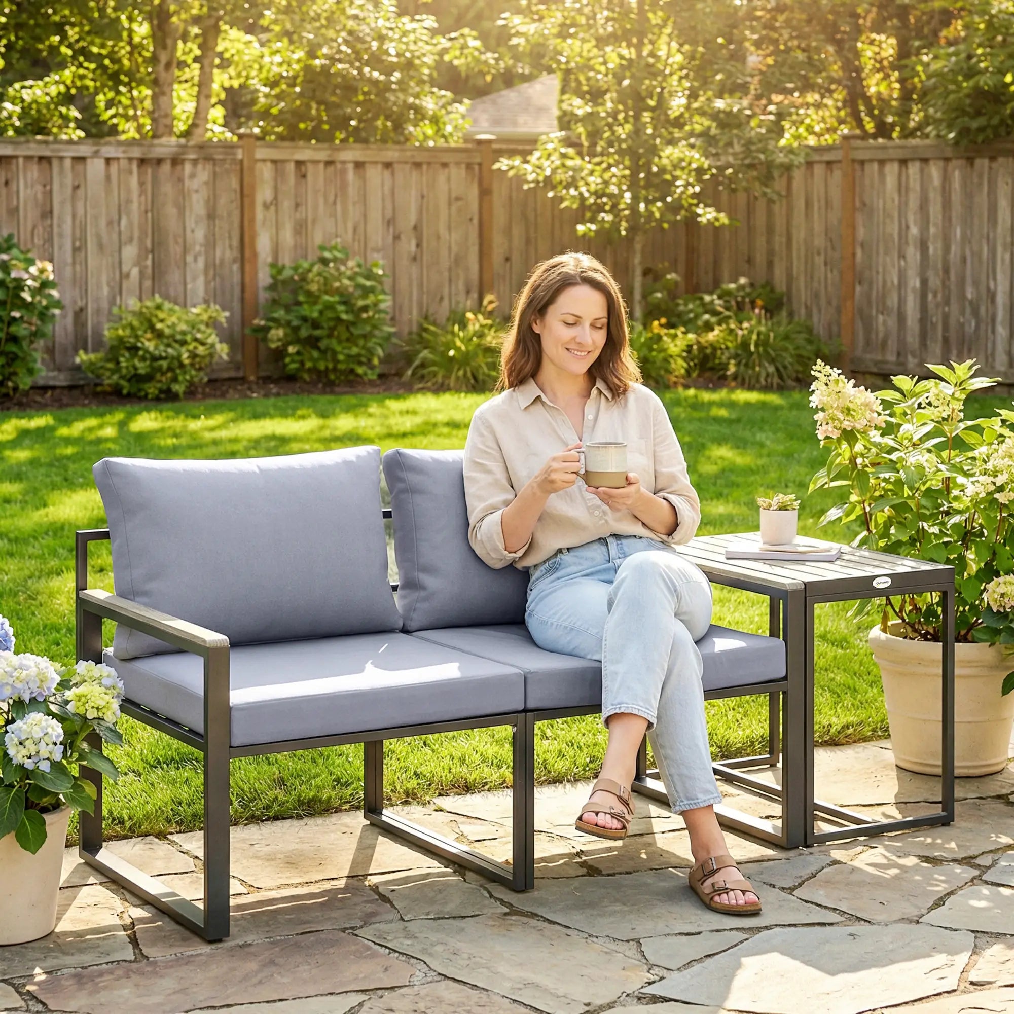 Outdoor Bistro Set, 2 Chairs And Side Table, Patio Furniture, Grey Bistro Sets at Gallery Canada