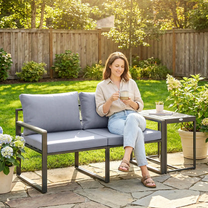 Outdoor Bistro Set, 2 Chairs And Side Table, Patio Furniture, Grey Bistro Sets at Gallery Canada