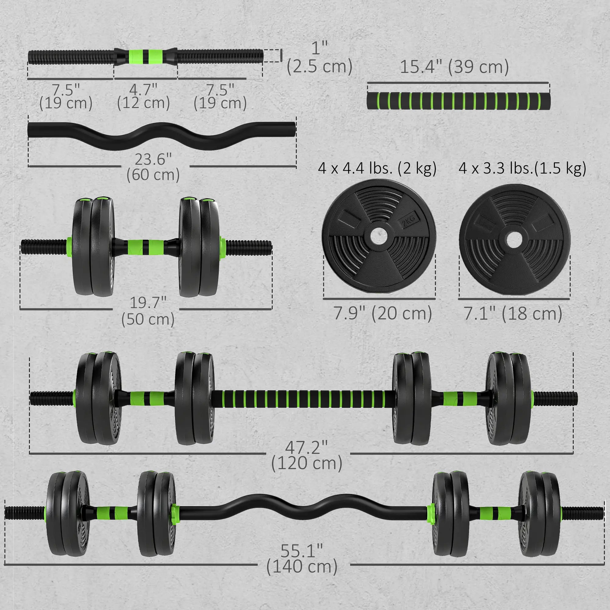 Adjustable Dumbbell Set, 3 in 1 Weights, 33lb with Connector, Non-Slip Grip Dumbbells & Barbells at Gallery Canada