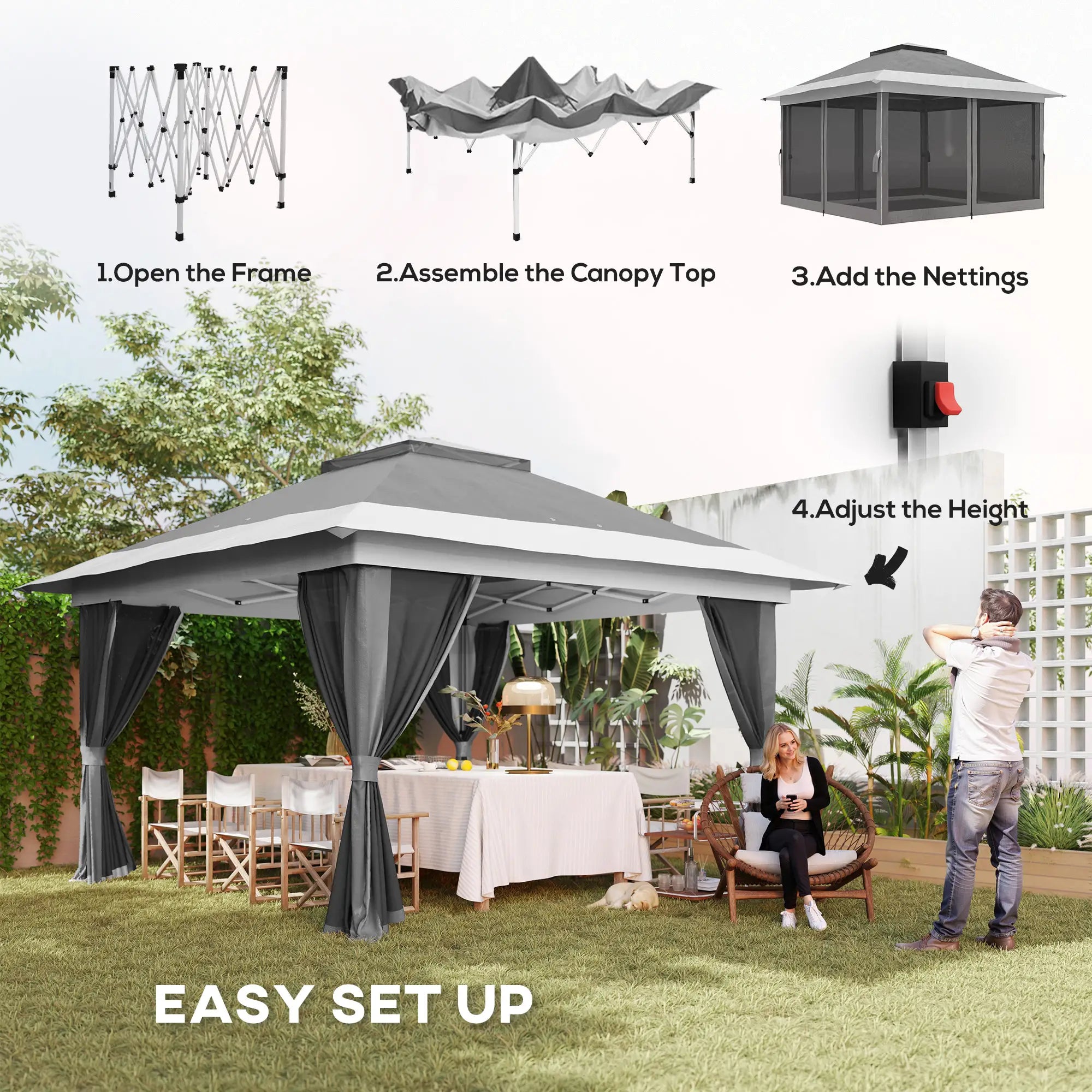 11.7' x 11.7' Pop Up Canopy Tent, UPF50+ Sun Shelter with Netting, Wheeled Bag Pop Up Canopies at Gallery Canada