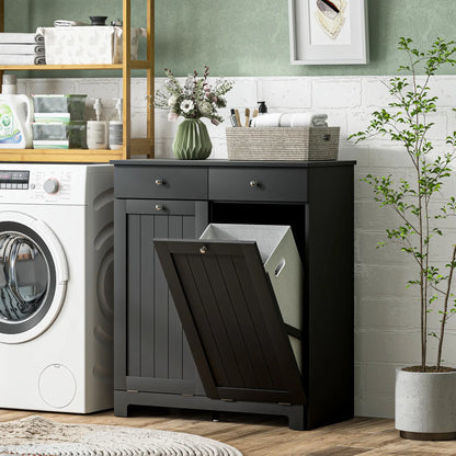 Laundry Cabinet, Tilt Out Hamper with 2 Baskets, 2 Drawers, Black Bathroom Cabinets at Gallery Canada