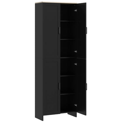 67" 4-Door Kitchen Pantry Cabinet, Adjustable Shelves, Black Kitchen Pantry Cabinets Black and Natural Wood Effect Top at Gallery Canada