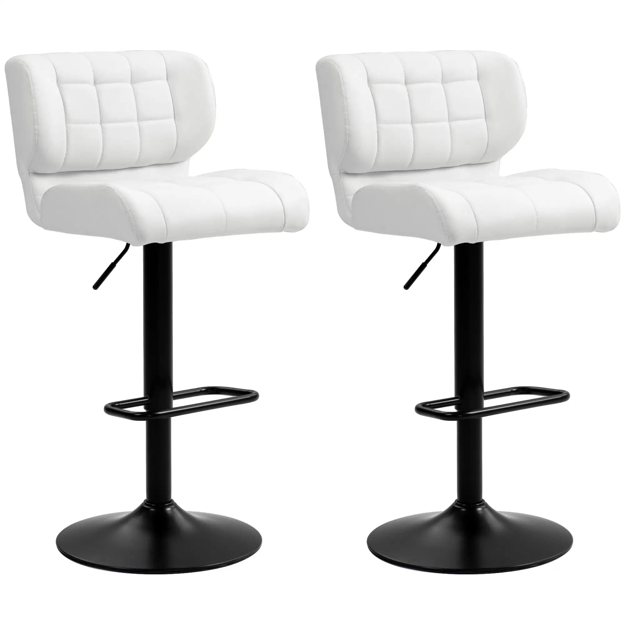 Swivel PU Leather Barstools, Set of 2, Adjustable with Footrest, White Bar Stools at Gallery Canada