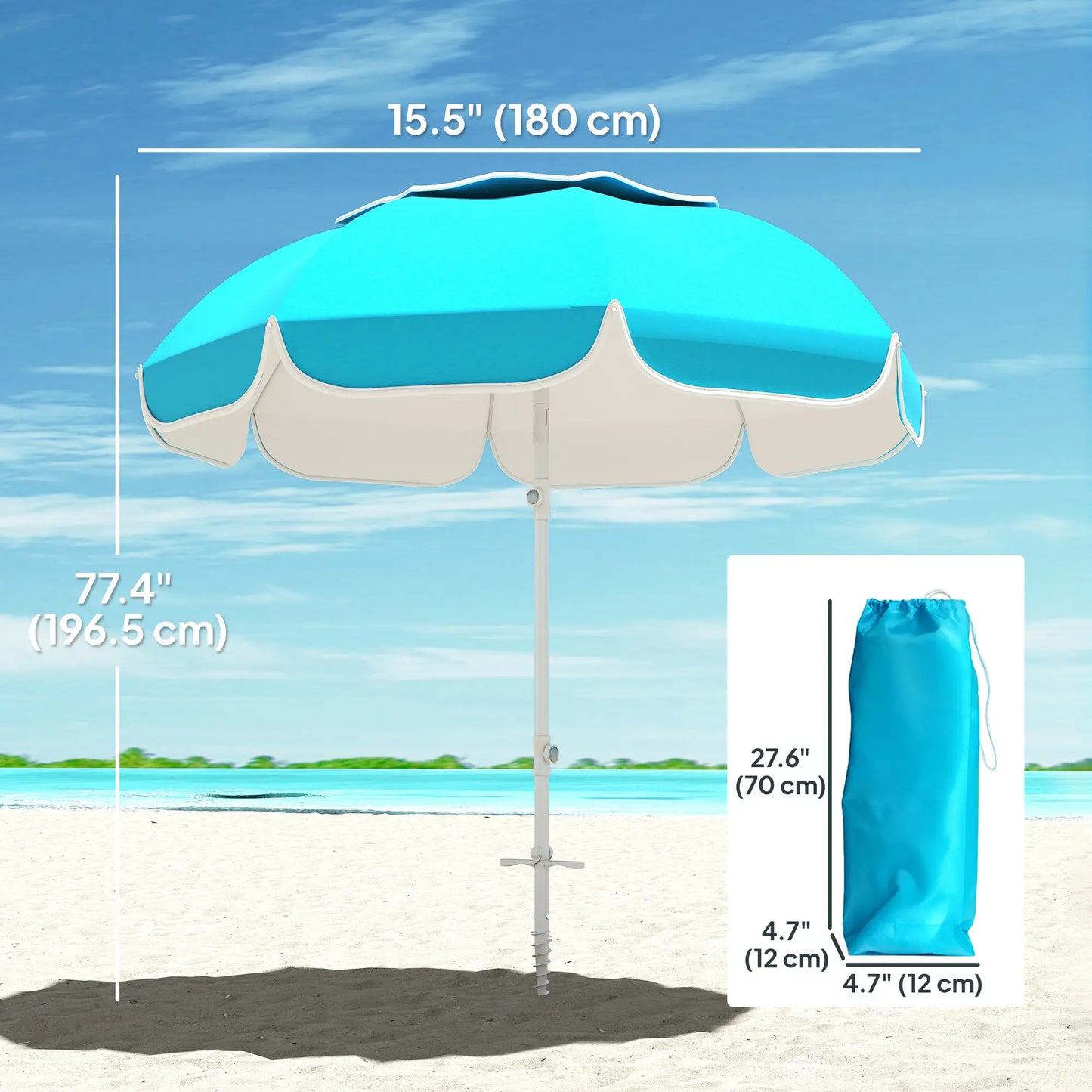 6 ft Beach Umbrella, Portable, Sand Anchor, Carry Bag, Adjustable, UPF50+, Blue Beach Umbrellas at Gallery Canada