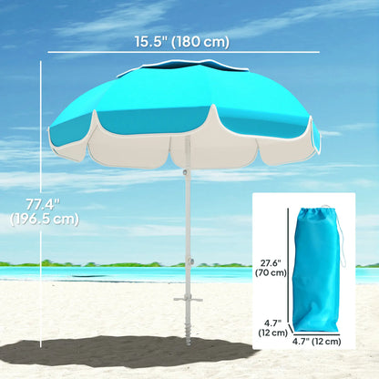 6 ft Beach Umbrella, Portable, Sand Anchor, Carry Bag, Adjustable, UPF50+, Blue Beach Umbrellas at Gallery Canada