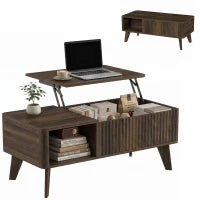 Table basse à ouverture relevable cannelée de 40", table de rangement en noyer