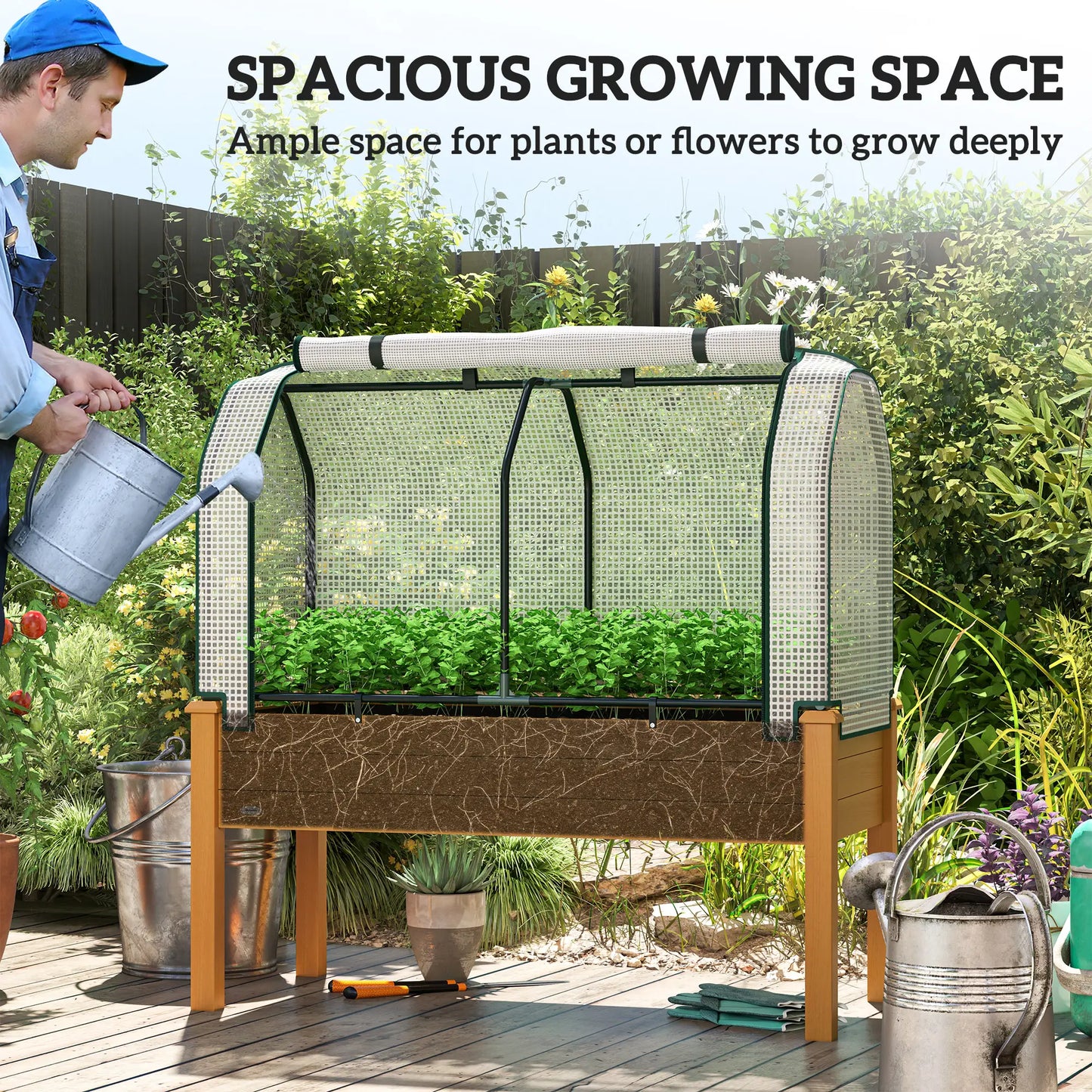 Raised Garden Bed, Wood Planter Box, PE Greenhouse Cover, Outdoor Elevated Elevated Garden Beds at Gallery Canada
