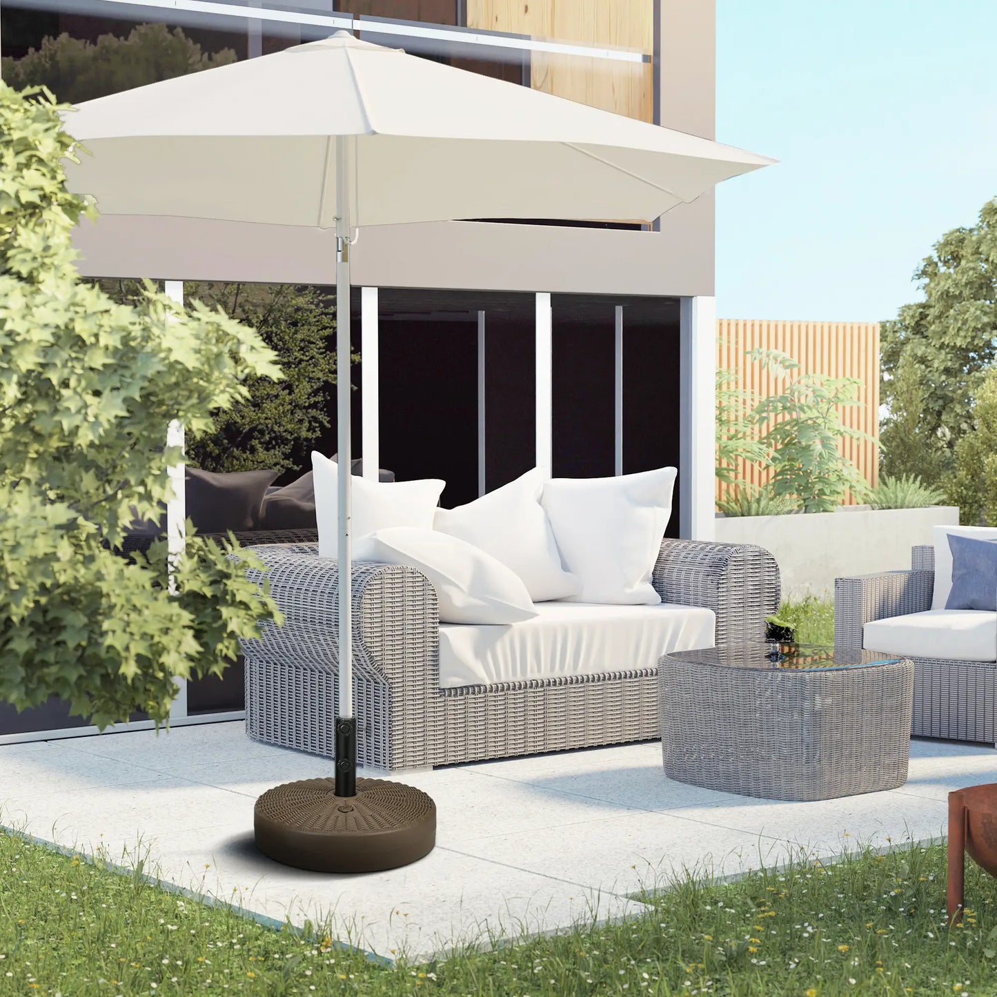 Heavy Duty Fillable Umbrella Base, Round Parasol Stand, Brown Umbrella Bases at Gallery Canada