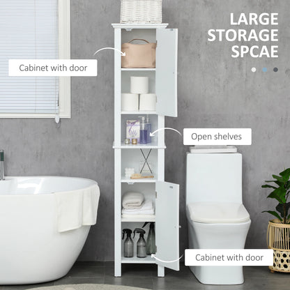 Freestanding Bathroom Cabinet, Open Shelves, 13.8" x 11.8" x 62.4", White Bathroom Cabinets at Gallery Canada