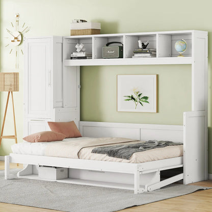 Murphy Bed with Closet, Drawers, 107.5" L x 58" W x 72" H, White Bed Frames at Gallery Canada