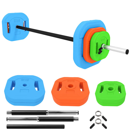 44lbs Adjustable Barbell Weight Set, Bar, Plates, Multicolour