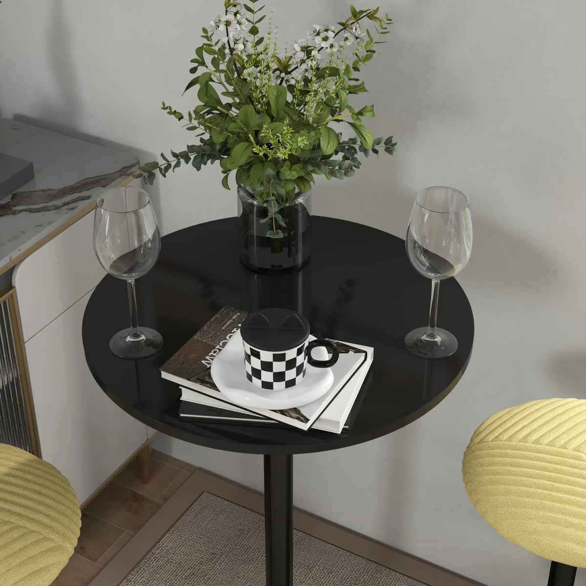 High Top Bar Table, Round Dining Table, Painted Top, Steel Base, Black Bar Tables & Dining Tables at Gallery Canada