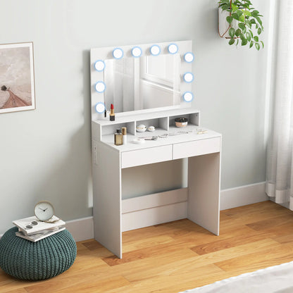 Vanity Table with LED Mirror, Charging Station, Drawers, White Dressing & Vanity Tables at Gallery Canada