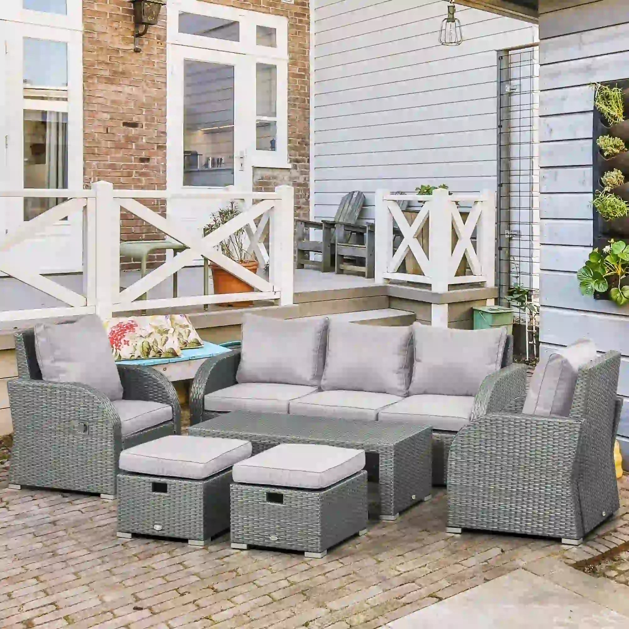 6-Piece Patio Furniture Set, Outdoor Rattan Sectional with Recliner, Lawn Garden Backyard Patio Furniture Sets at Gallery Canada