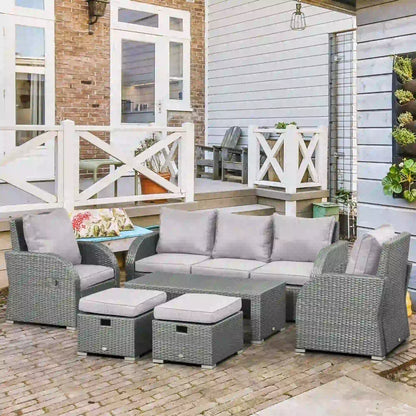 6-Piece Patio Furniture Set, Outdoor Rattan Sectional with Recliner, Lawn Garden Backyard Patio Furniture Sets at Gallery Canada