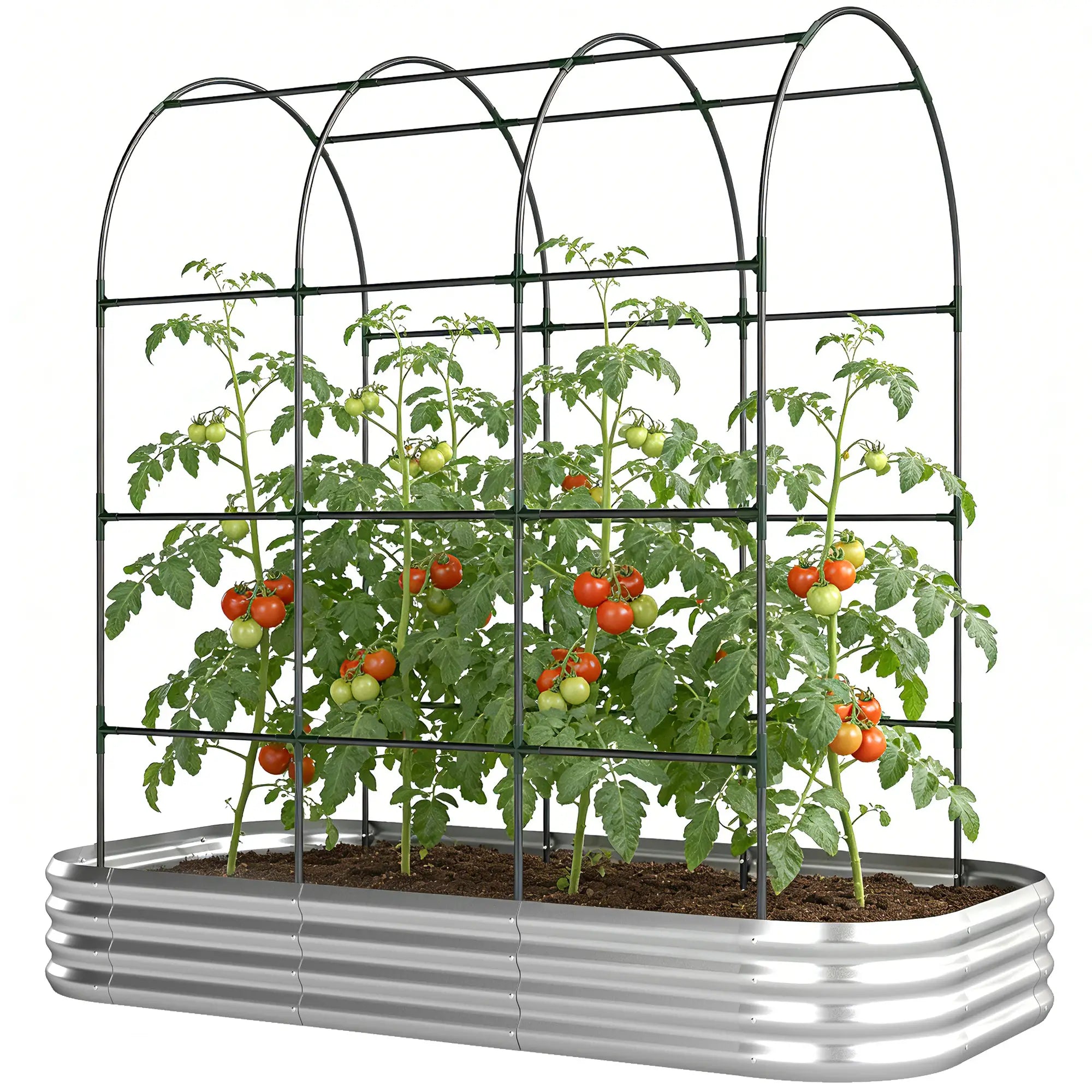 Galvanised Raised Garden Bed With Arched Trellis, 7 x 4 x 7ft Metal Planter Box Galvanized Planter Boxes Silver at Gallery Canada