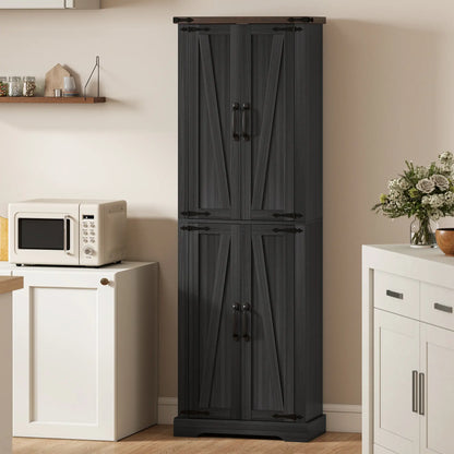 72 Inch Pantry Cabinet, Farmhouse Kitchen Storage with Adjustable Shelves, Black Kitchen Pantry Cabinets at Gallery Canada