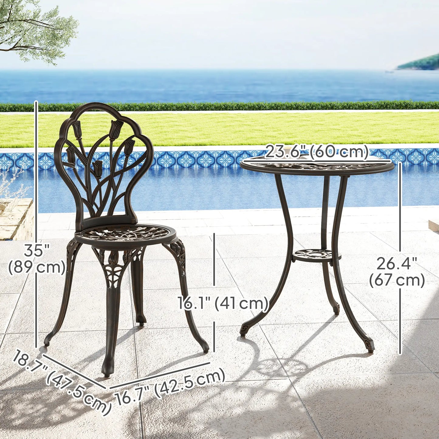 3PCs Patio Bistro Set, Cast Aluminum Table and Chairs, Bronze Bistro Sets at Gallery Canada