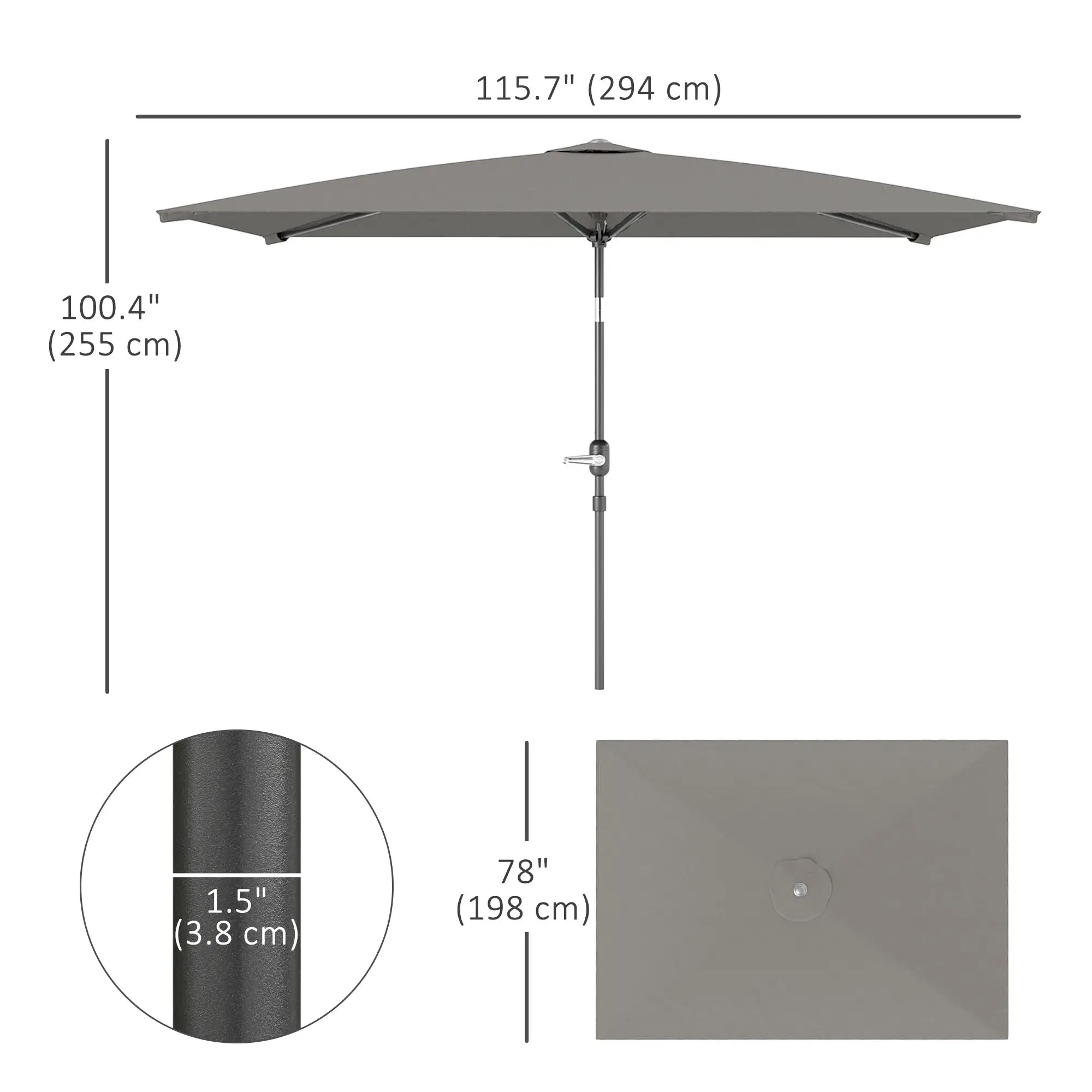 6.5x9.6ft Rectangle Aluminum Patio Umbrella, Outdoor Sunshade, Light Grey Sun Umbrellas at Gallery Canada