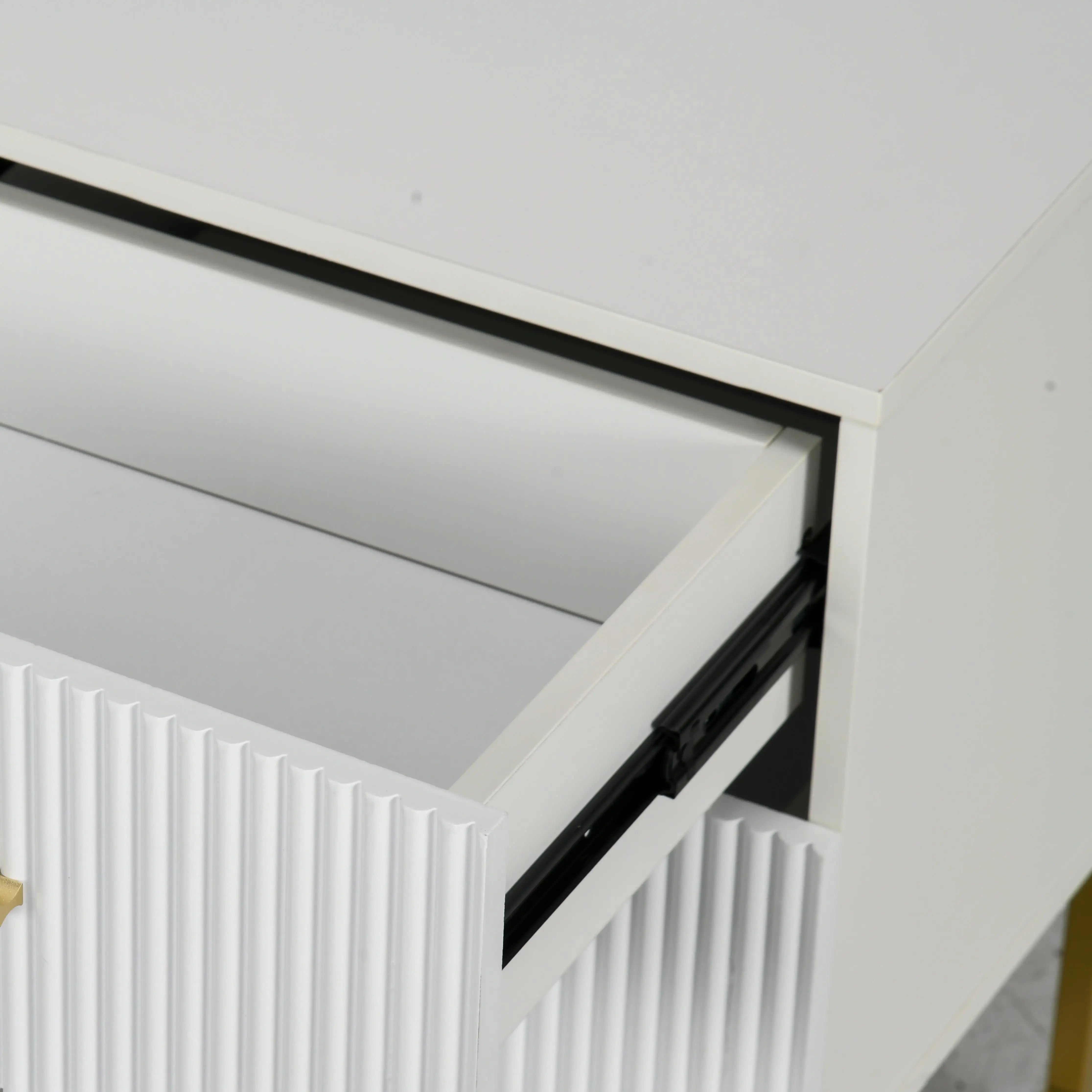 2 Nightstands with Storage, Modern Bedside Tables, 2 Fluted Drawers, Gold Legs, White Bedside Tables at Gallery Canada