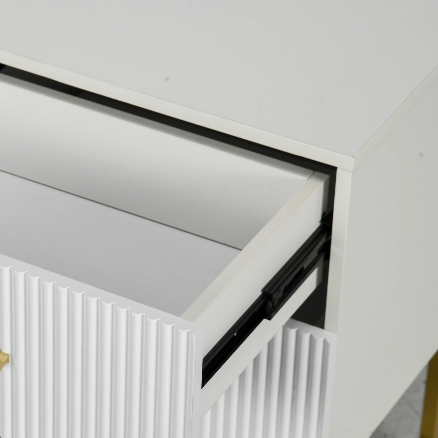 2 Nightstands with Storage, Modern Bedside Tables, 2 Fluted Drawers, Gold Legs, White Bedside Tables at Gallery Canada