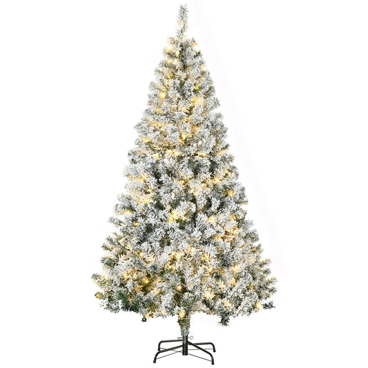 6ft Prelit Snow Flocked Christmas Tree, Metal Base, Warm White LED Pre Lit Christmas Trees Green at Gallery Canada