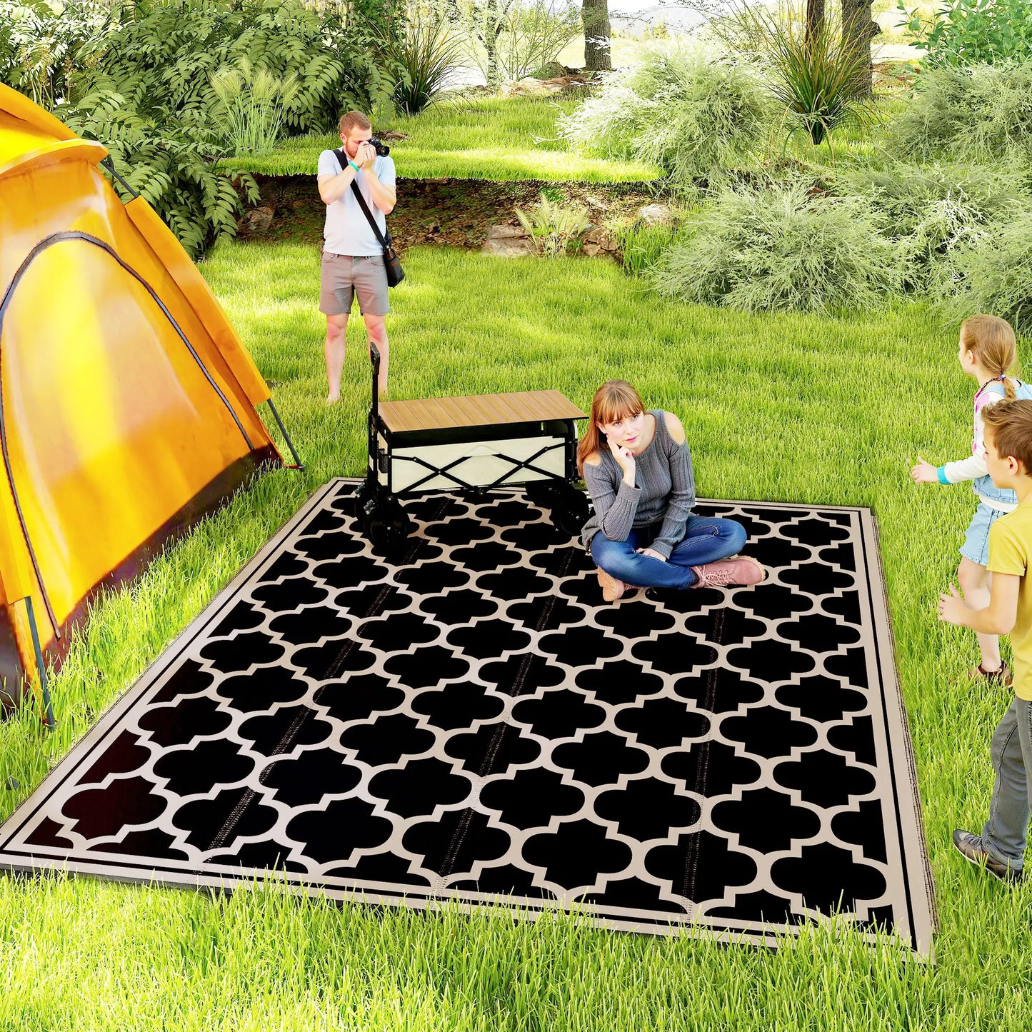 9'x12' Reversible Outdoor RV Rug, Patio Mat, Black Outdoor Reversible Rugs at Gallery Canada