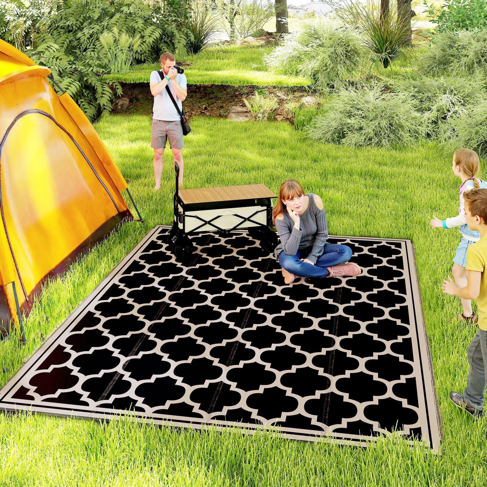 9'x12' Reversible Outdoor RV Rug, Patio Mat, Black Outdoor Reversible Rugs at Gallery Canada