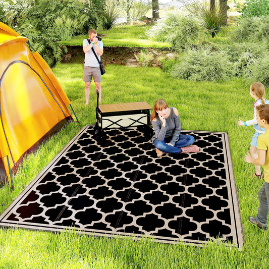 9'x12' Reversible Outdoor RV Rug, Patio Mat, Black Outdoor Reversible Rugs Black, Beige at Gallery Canada