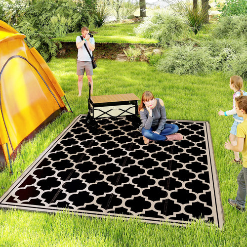 9'x12' Reversible Outdoor RV Rug, Patio Mat, Black