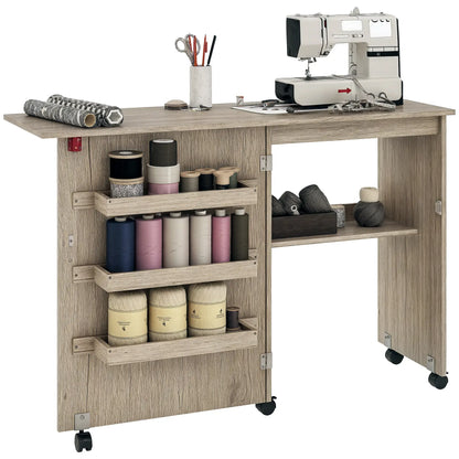 Folding Sewing Table with Storage Shelf, Bins, Lockable Wheels, Grey Storage Cabinets at Gallery Canada