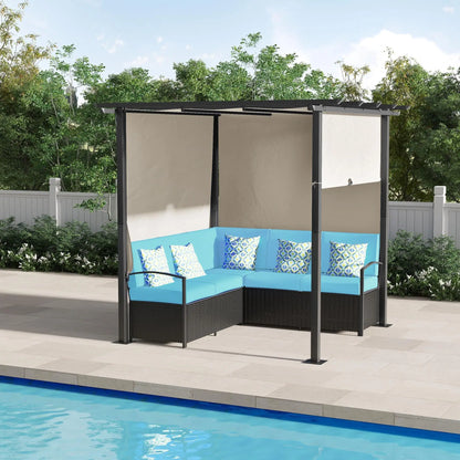 Outdoor Rattan Sofa Set with Canopy, Patio Furniture, Turquoise Patio Furniture Sets at Gallery Canada