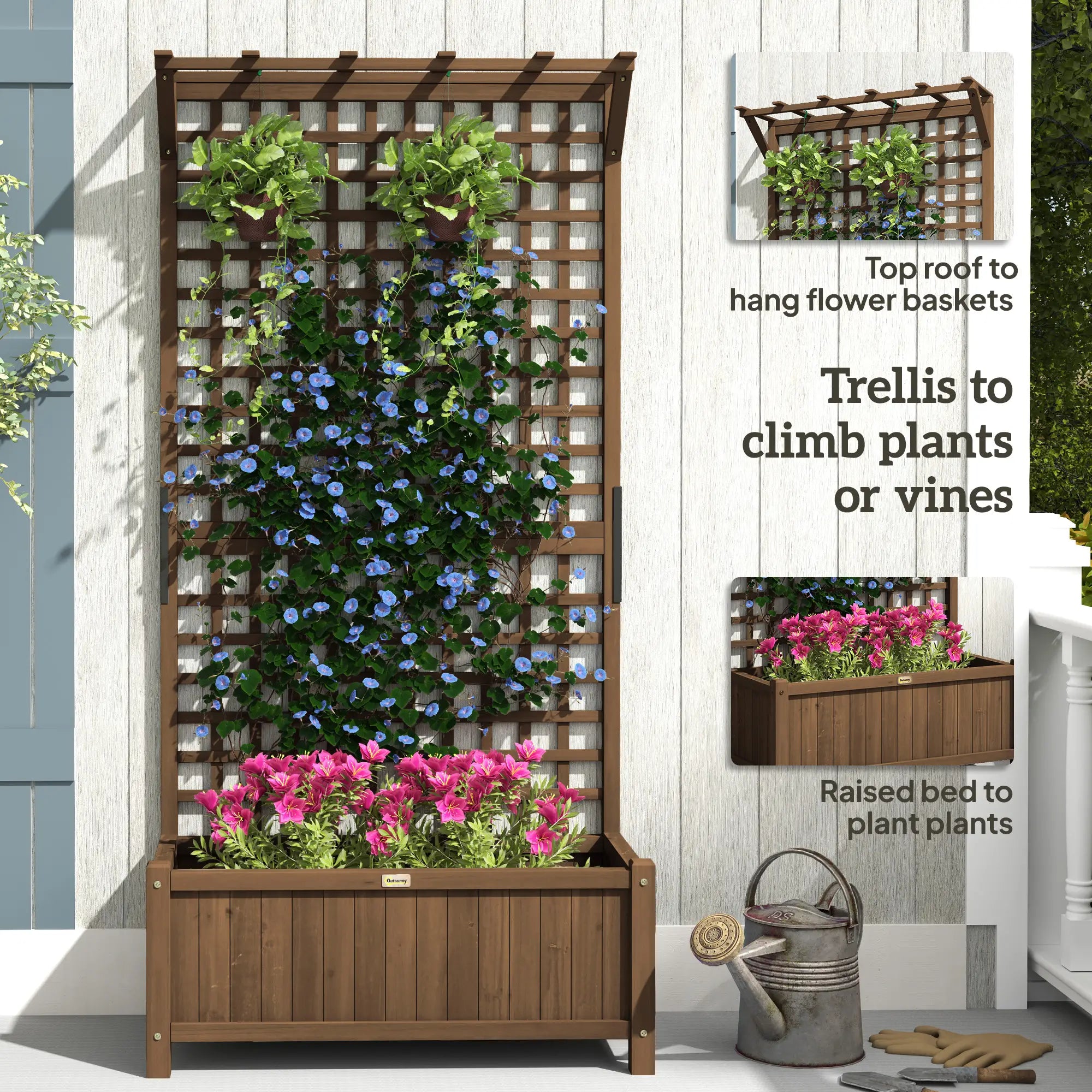Wood Planter With Trellis, Raised Garden Bed, Privacy Screen Wooden Planter Boxes at Gallery Canada