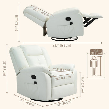 8-Point Vibration Massage Recliner Chair, PU Leather, Manual, Cream White Single Sofas at Gallery Canada