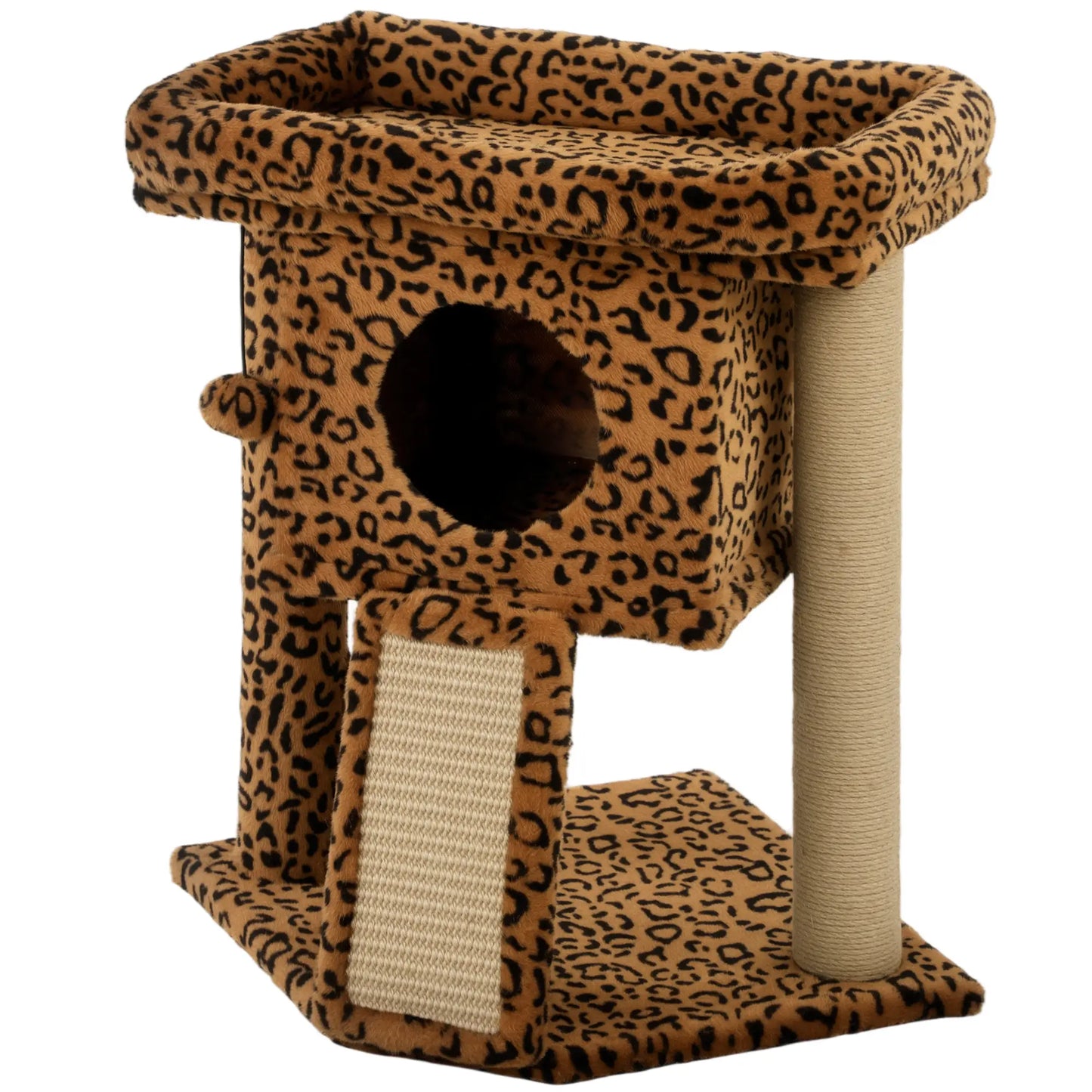Cat Tree, Small Cat Tower with Perch, Scratching Post, Cat Condo, Toy Ball for Kitty, Leopard Print Compact Towers Leopard Print at Gallery Canada