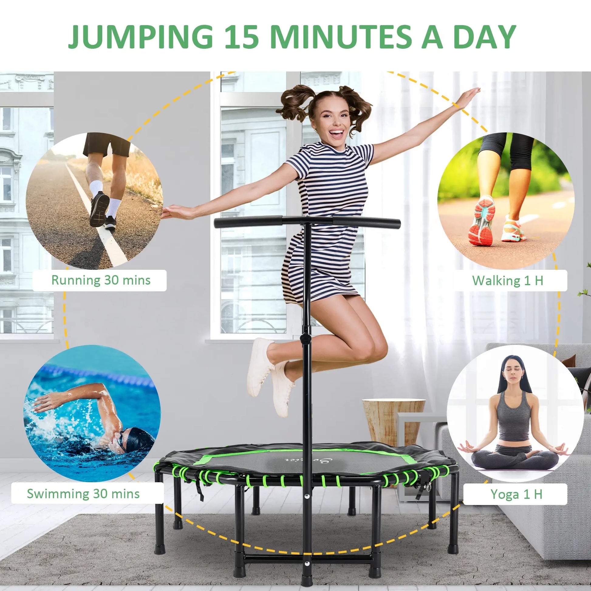 48" Foldable Trampoline with Adjustable Handle Bar, Green Trampolines at Gallery Canada