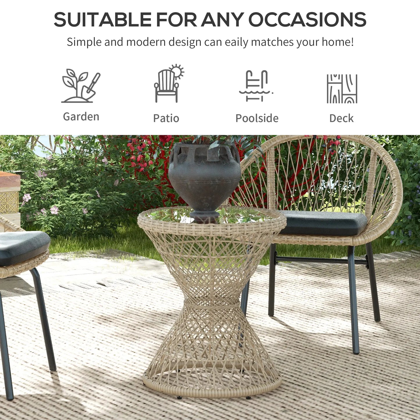 Wicker Outdoor Coffee Table, 18" Round Drum Style, Light Brown Patio Side Tables at Gallery Canada