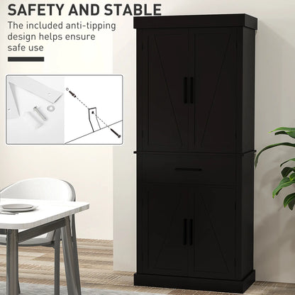 72" Kitchen Storage Cabinet, Farmhouse Pantry, 4 Barn Doors, Drawer, Adjustable Shelves, Black Kitchen Pantry Cabinets at Gallery Canada