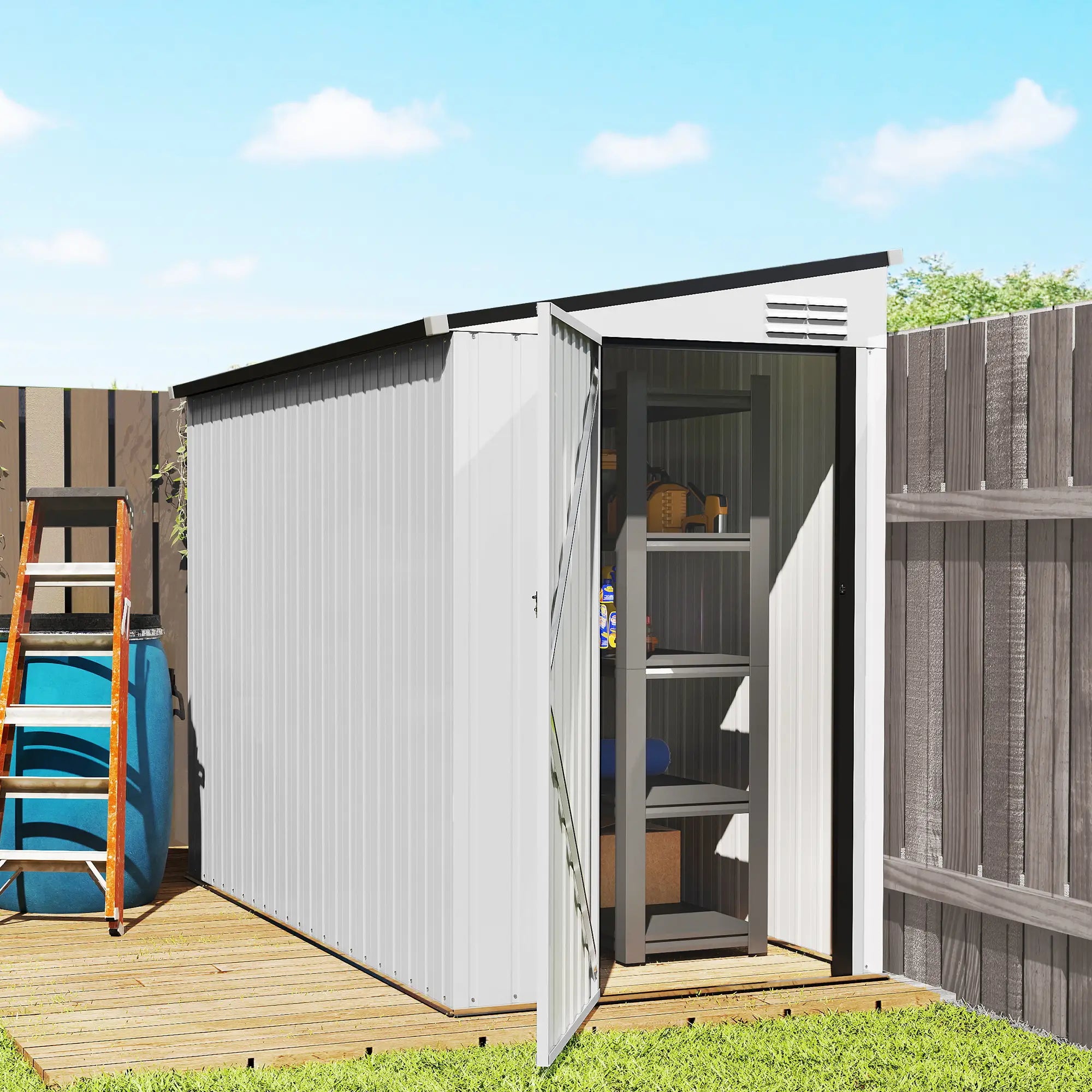 4' x 8' Outdoor Metal Storage Shed With Lockable Door, White Sheds at Gallery Canada