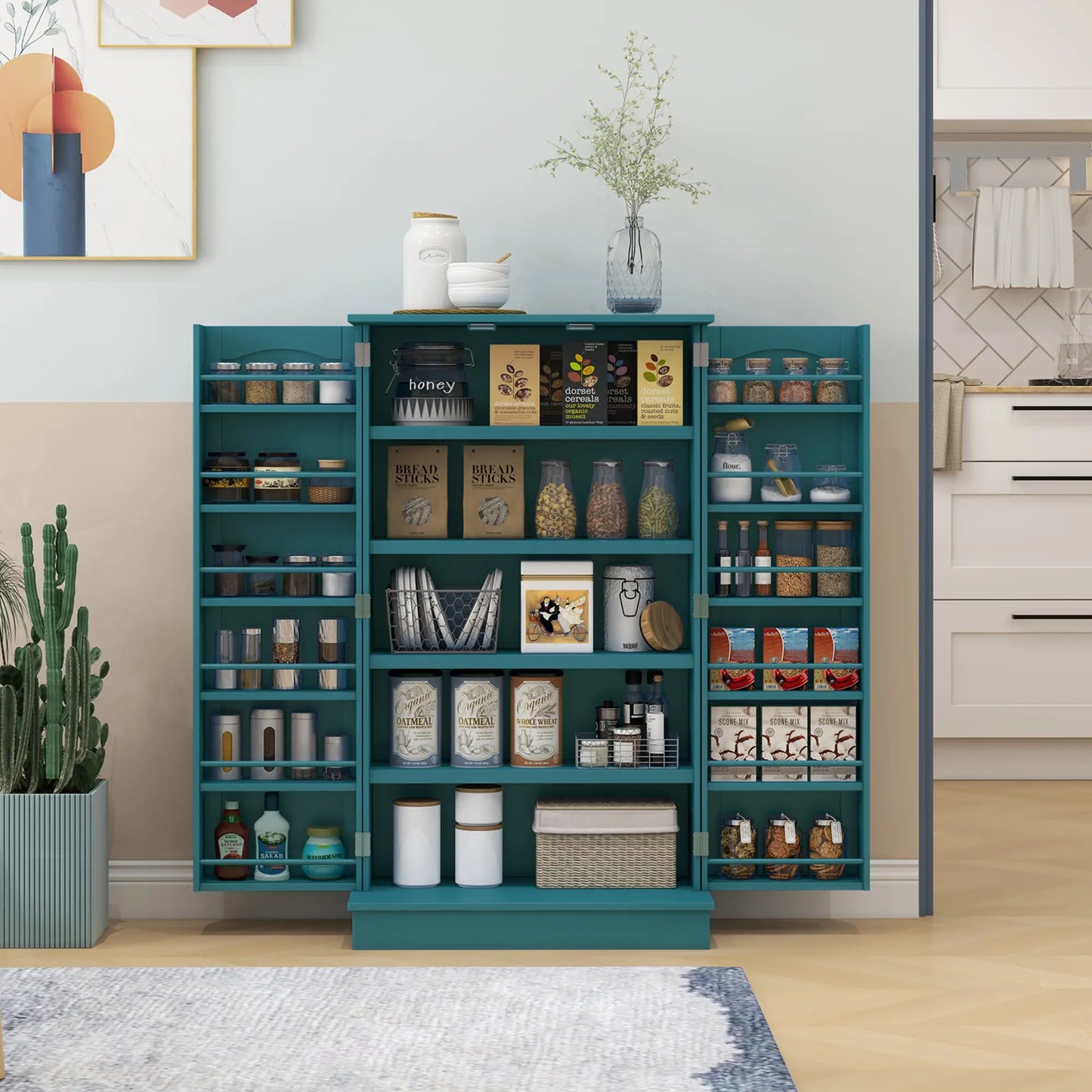 41 Storage Cabinet, 2-Door Kitchen Pantry, 5-Tier Shelving, Teal Blue Kitchen Pantry Cabinets at Gallery Canada