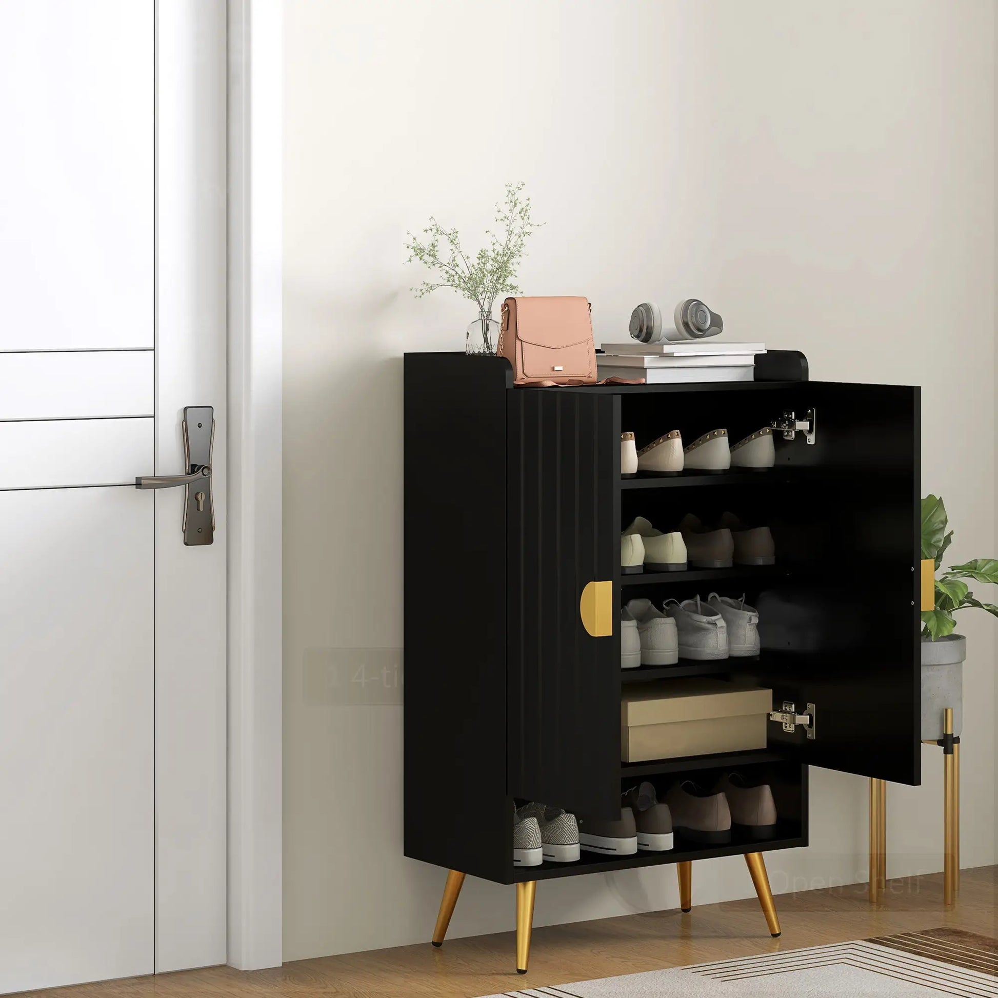 Narrow Shoe Storage Cabinet, Adjustable Shelves for 15 Pairs, Black Shoe Storage Cabinets & Racks at Gallery Canada