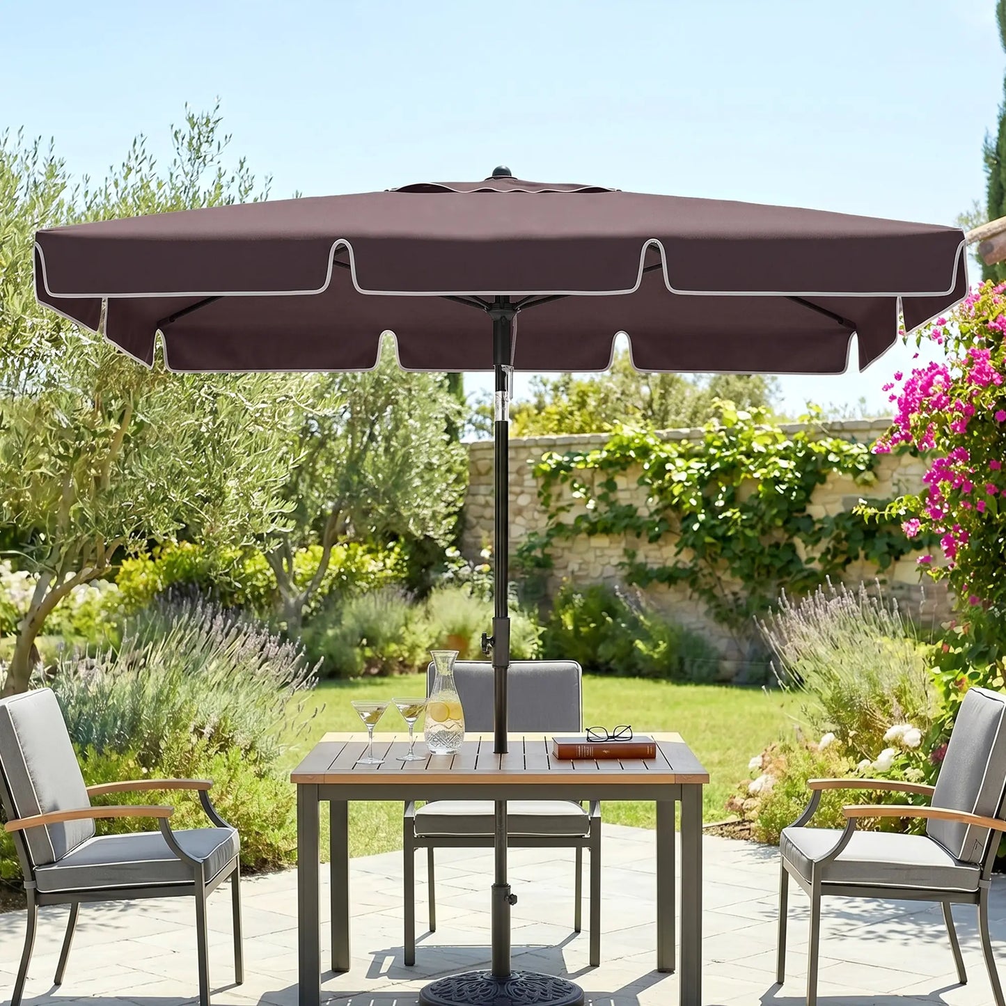 6.5x4ft Rectangle Patio Umbrella, Aluminum Tilt Adjustable, Garden Parasol Sun Umbrellas at Gallery Canada