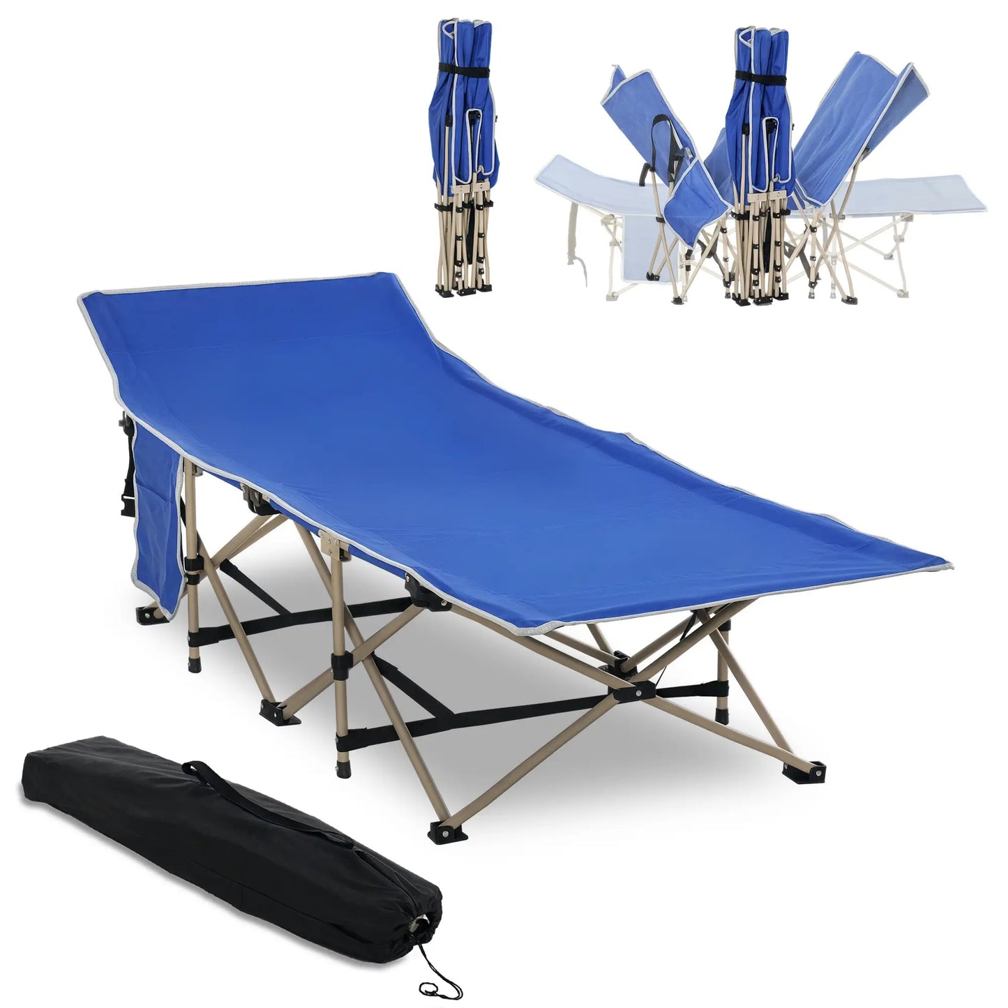 Folding Camping Cot for Adults, with Carry Bag, Side Pocket, Navy Blue Camping Cots Navy Blue at Gallery Canada