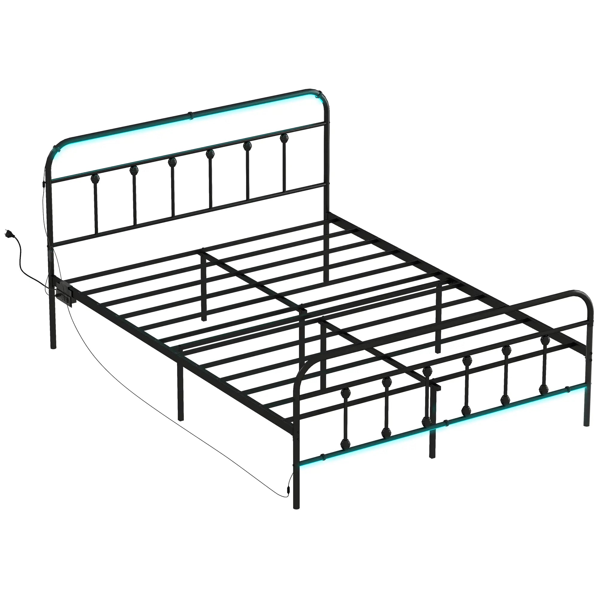 Queen Bed Frame With LED Lights, Charging Station, Under Bed Storage, Black Bed Frames at Gallery Canada
