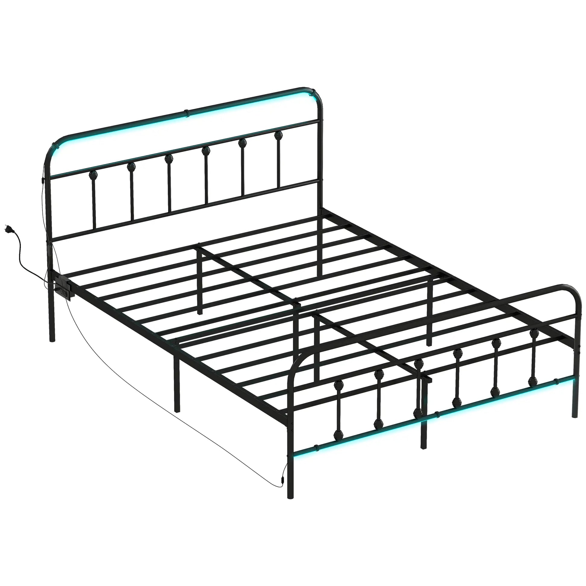 Queen Bed Frame With LED Lights, Charging Station, Under Bed Storage, Black Bed Frames at Gallery Canada