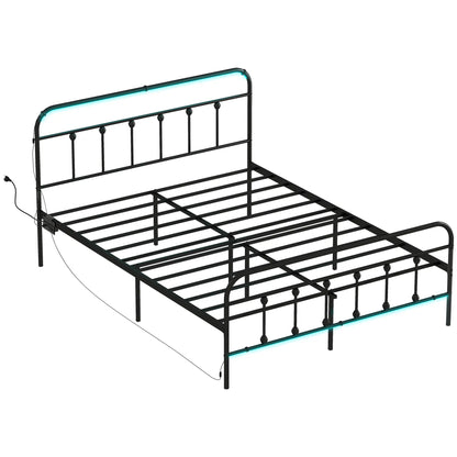 Queen Bed Frame With LED Lights, Charging Station, Under Bed Storage, Black Bed Frames at Gallery Canada