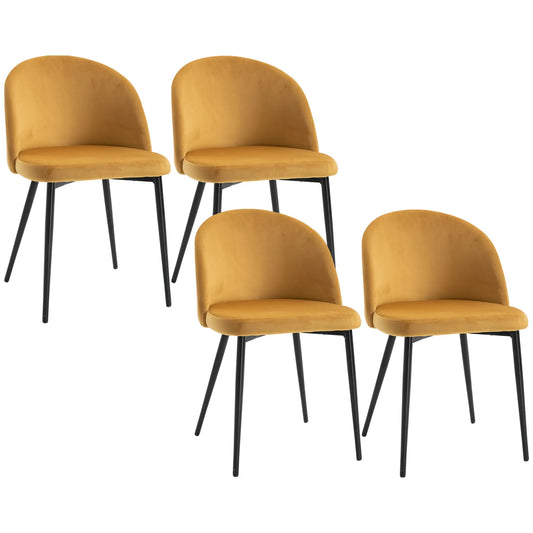 Modern Dining Chairs, Mid-Back Velvet Upholstery, Set of 4, Yellow Dining Chairs Yellow at Gallery Canada