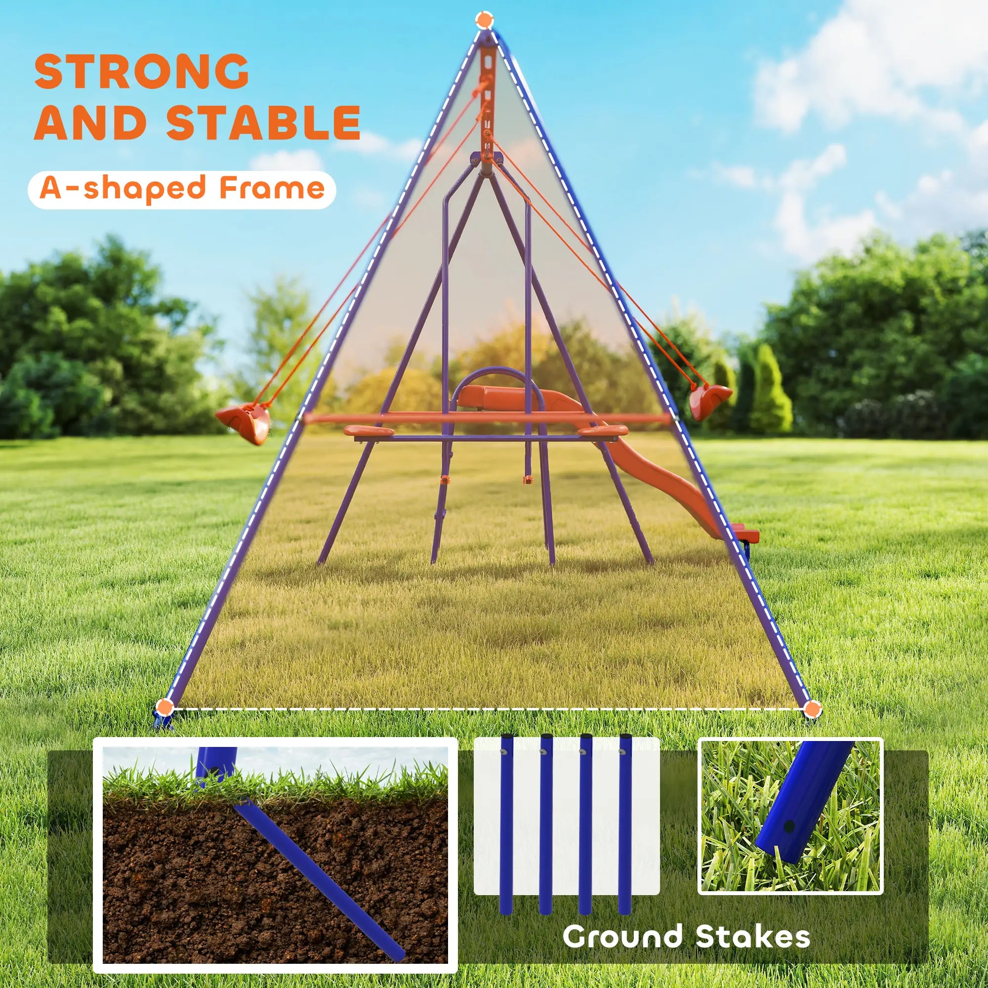 4 in 1 Metal Swing Set, Double Swings, Glider, Slide, Ladder, Multicolored Gym Sets & Swings at Gallery Canada